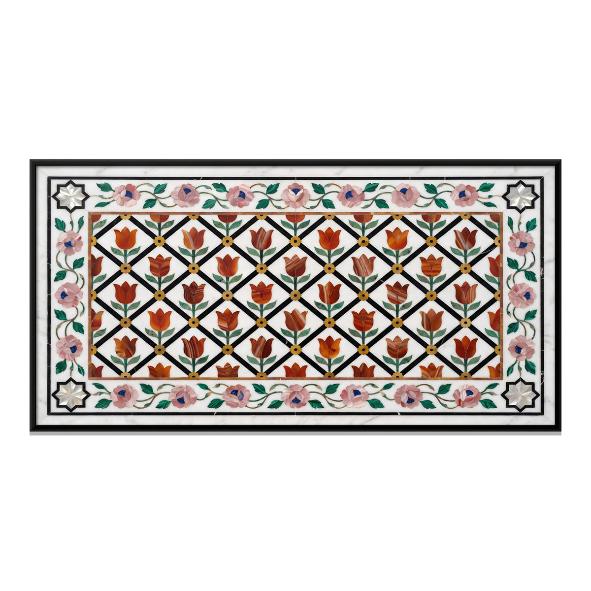 Marble Inlay Tulip Trellis - framed canvas print, front view