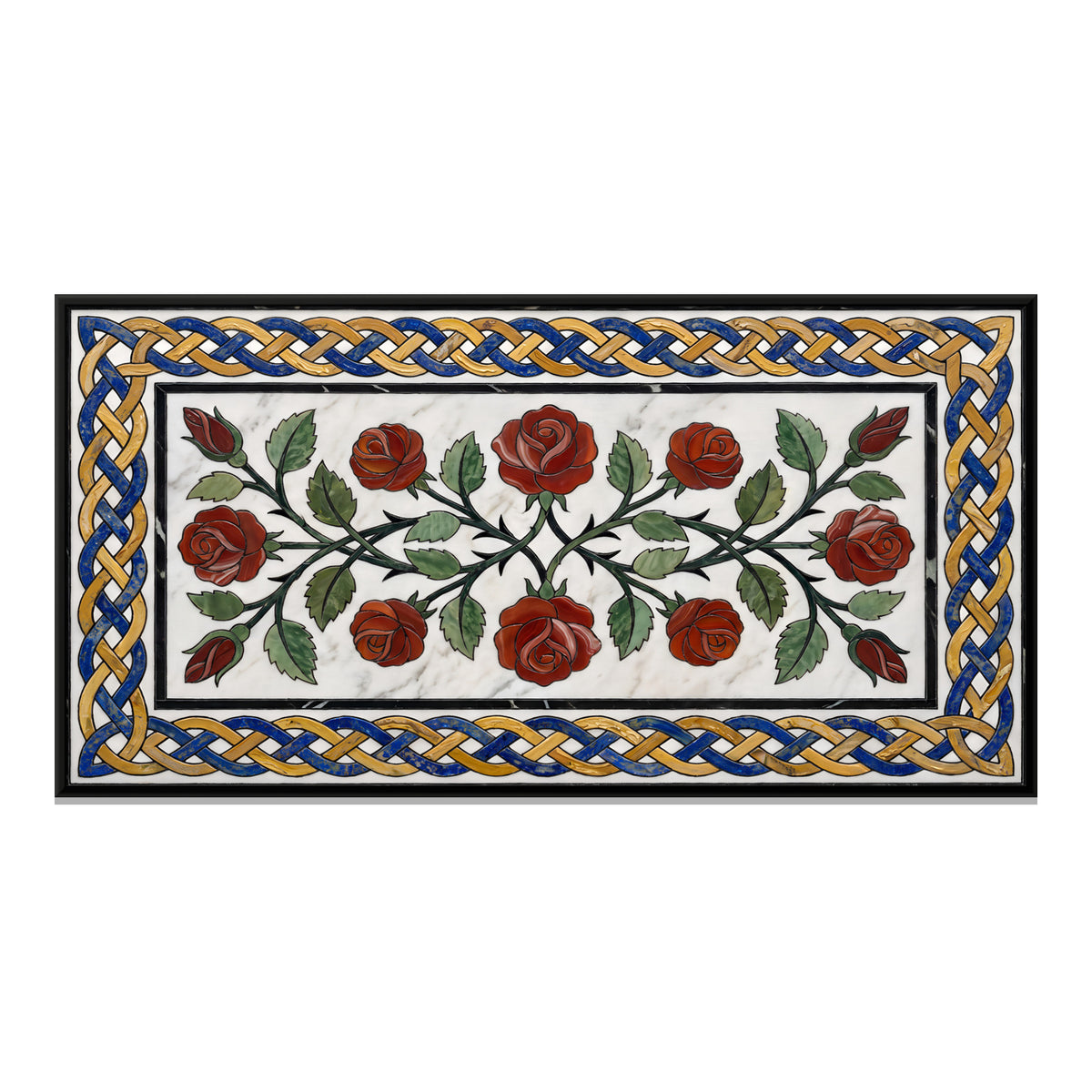 Marble Inlay Rose Vine - framed canvas print, front view
