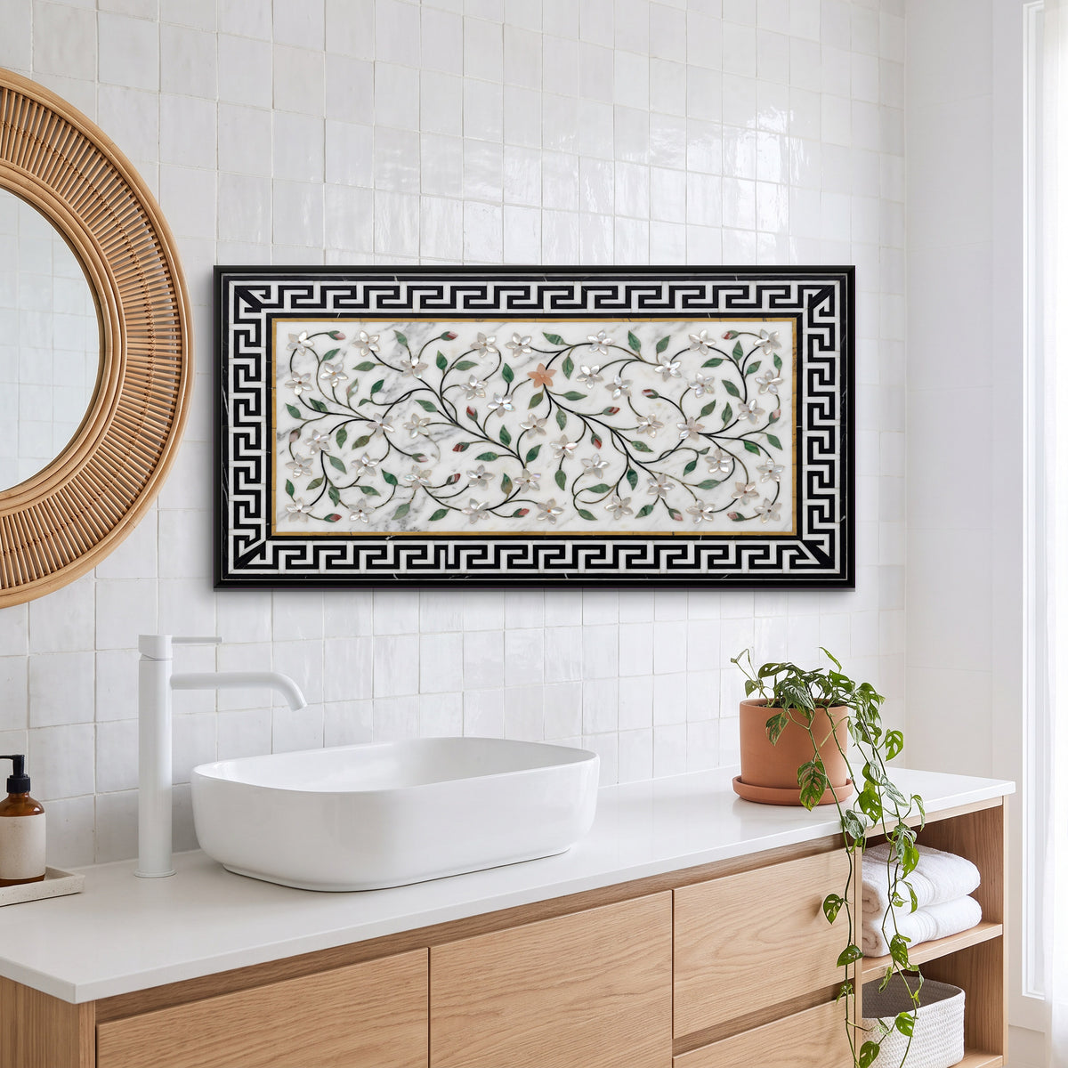 Jasmine Vine in Marble Inlay - canvas art shown in a styled room