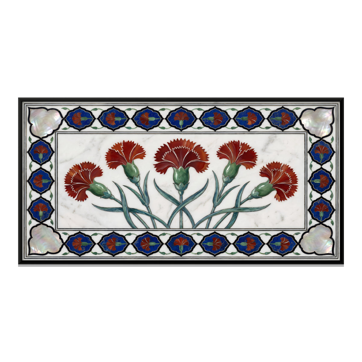 Carnations in Marble Inlay - framed canvas print, front view
