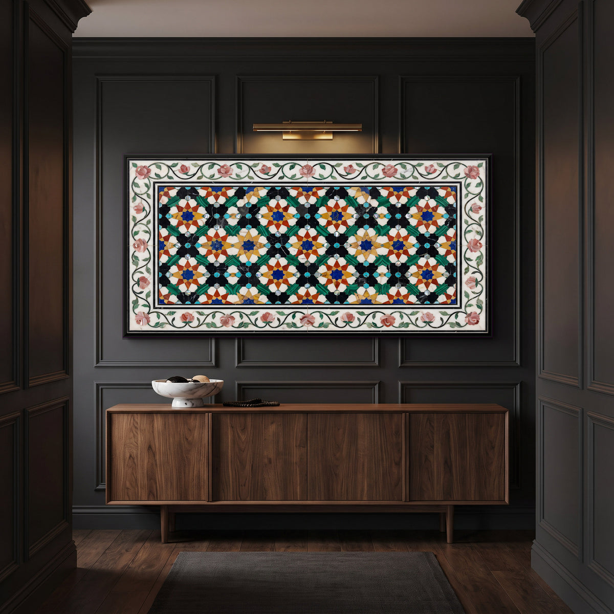 Marble Inlay Geometric Stars - canvas art shown in a styled room