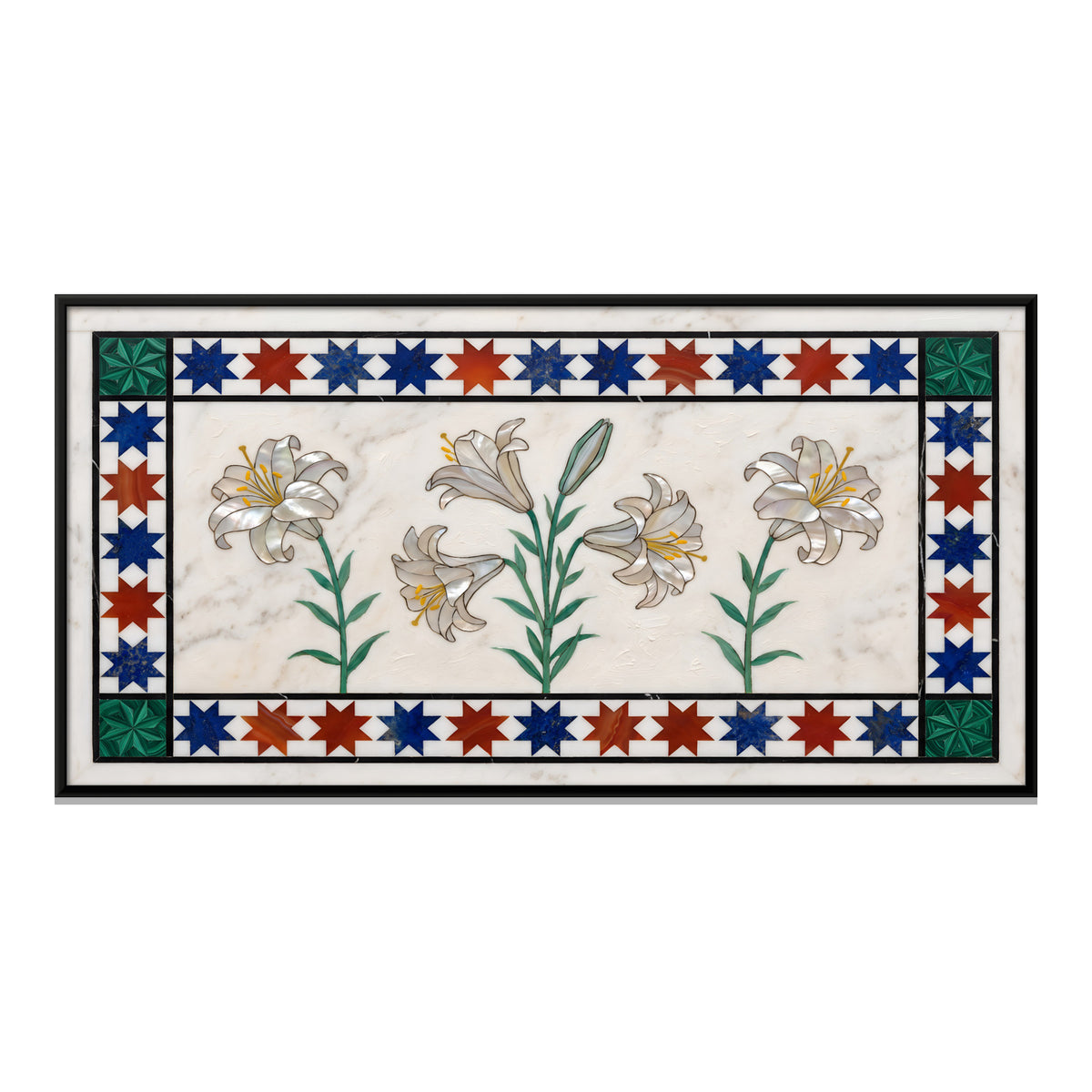 Lilies in Marble Inlay - framed canvas print, front view