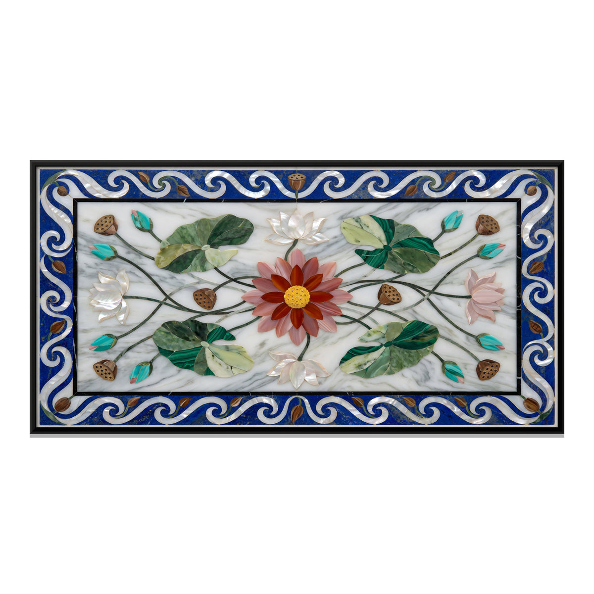 Lotus Pond in Marble Inlay - framed canvas print, front view