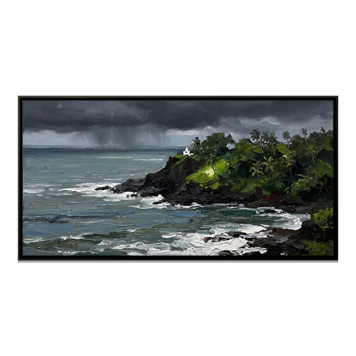 Storm over a Wooded Headland - framed canvas print, front view