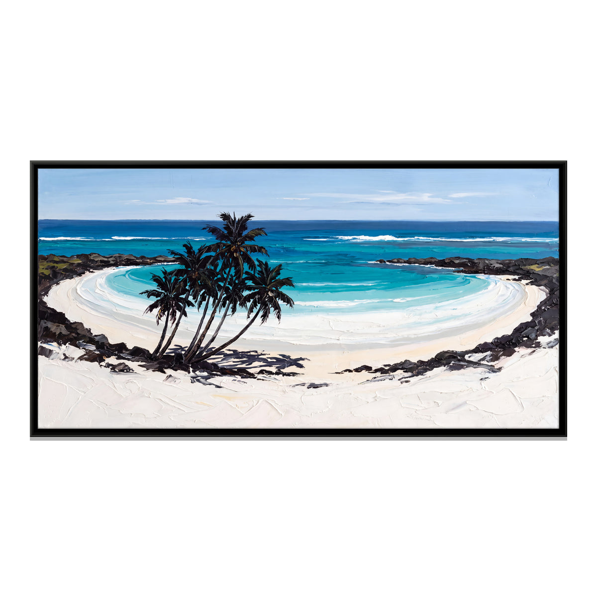 Palms on a Turquoise Cove - framed canvas print, front view