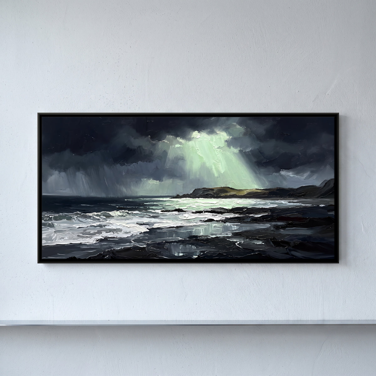 Storm Clearing over the Sea - framed canvas art hung on a wall