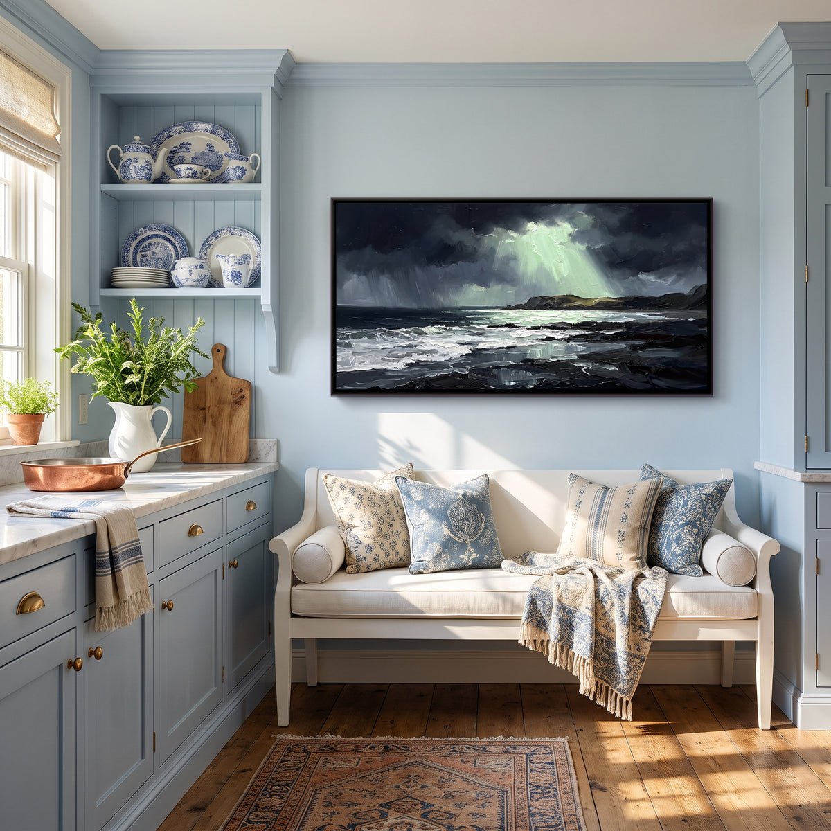 Storm Clearing over the Sea - canvas art shown in a second room setting
