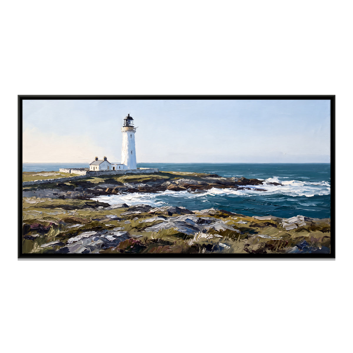 Lighthouse and Keeper's Cottage - framed canvas print, front view