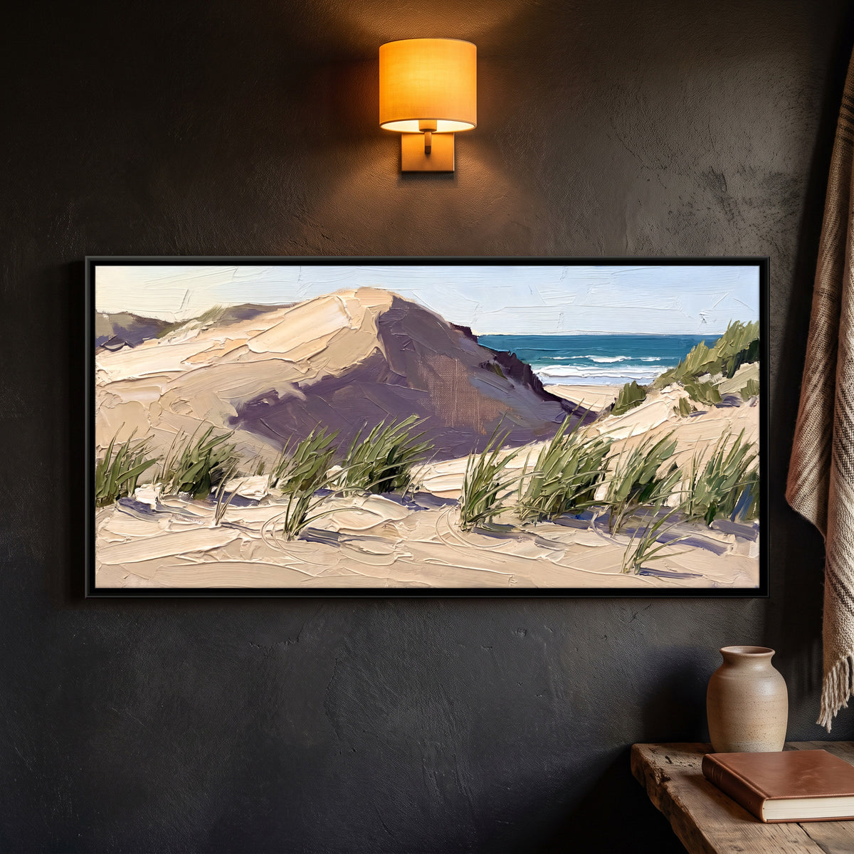 Sand Dunes with Beach Grass - framed canvas art hung on a wall