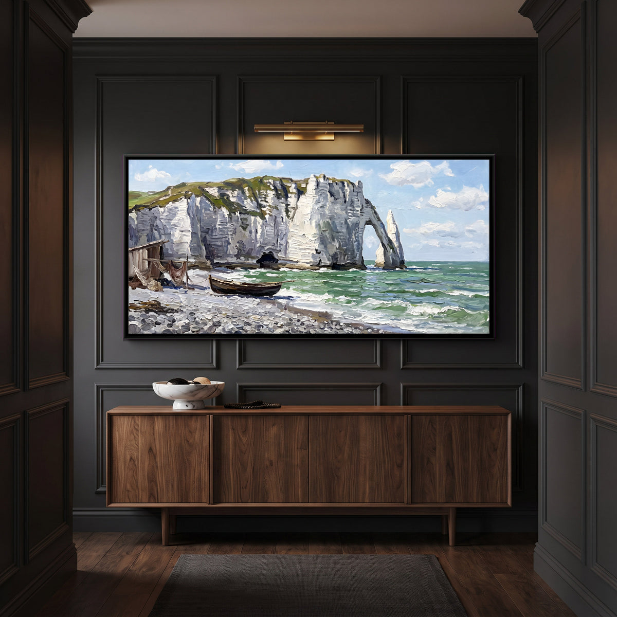 Chalk Cliffs with a Sea Arch - canvas art shown in a styled room