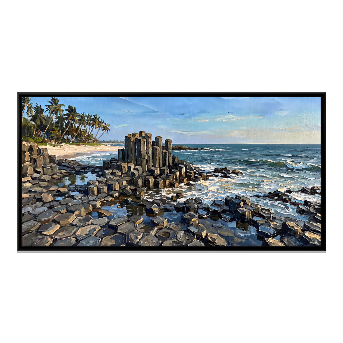 Basalt Columns at St Mary's Island - framed canvas print, front view