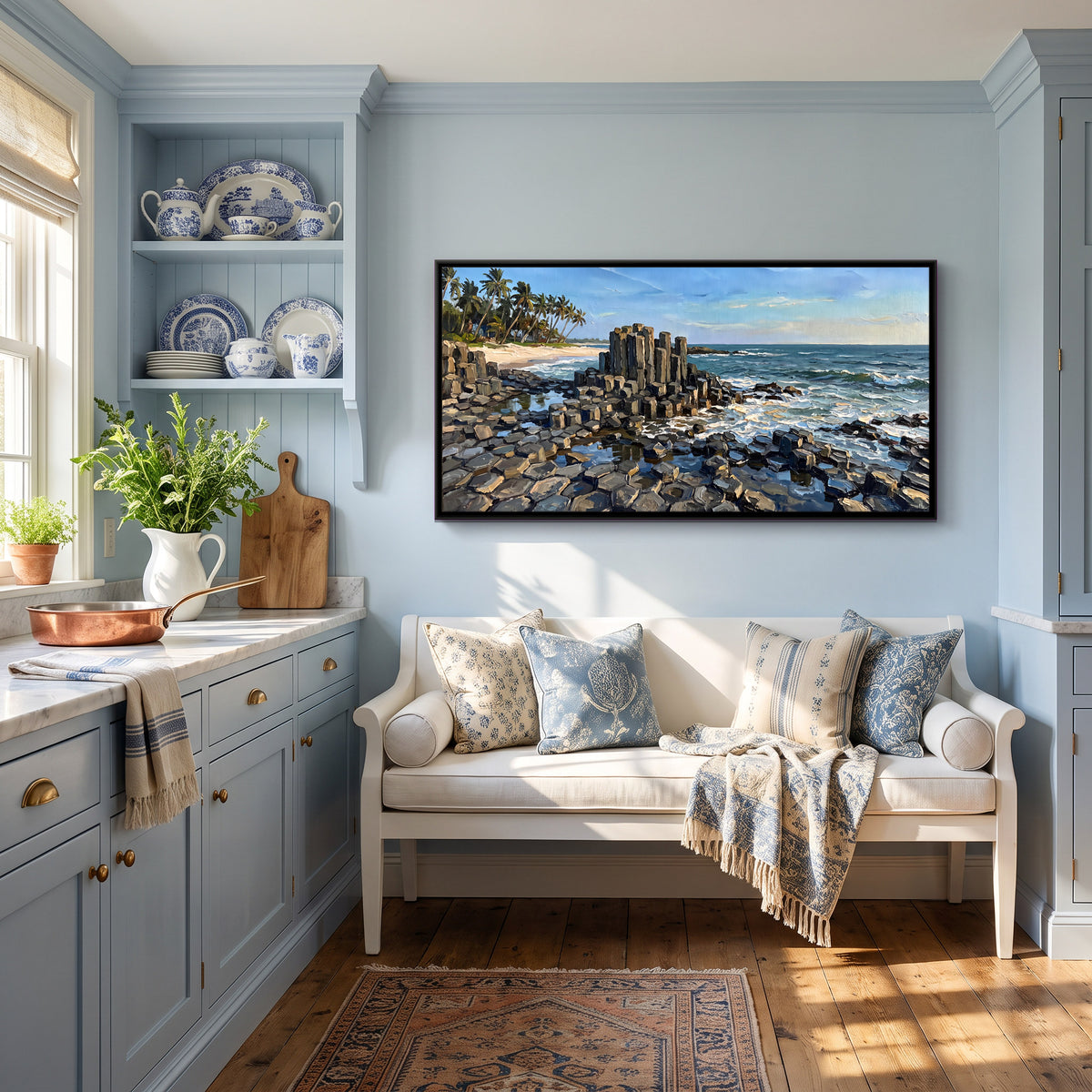 Basalt Columns at St Mary's Island - canvas art shown in a styled room