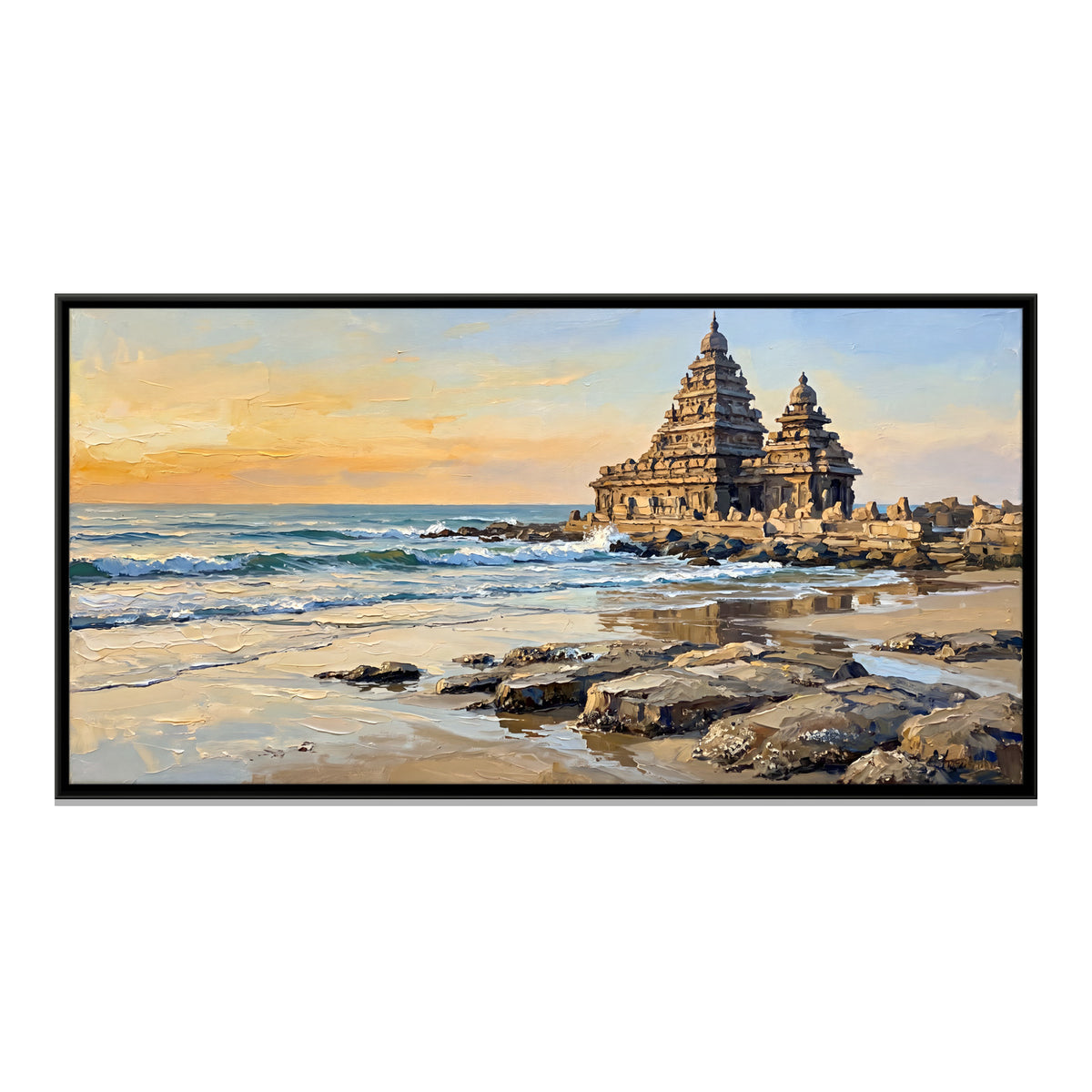 Shore Temple at Mahabalipuram - framed canvas print, front view