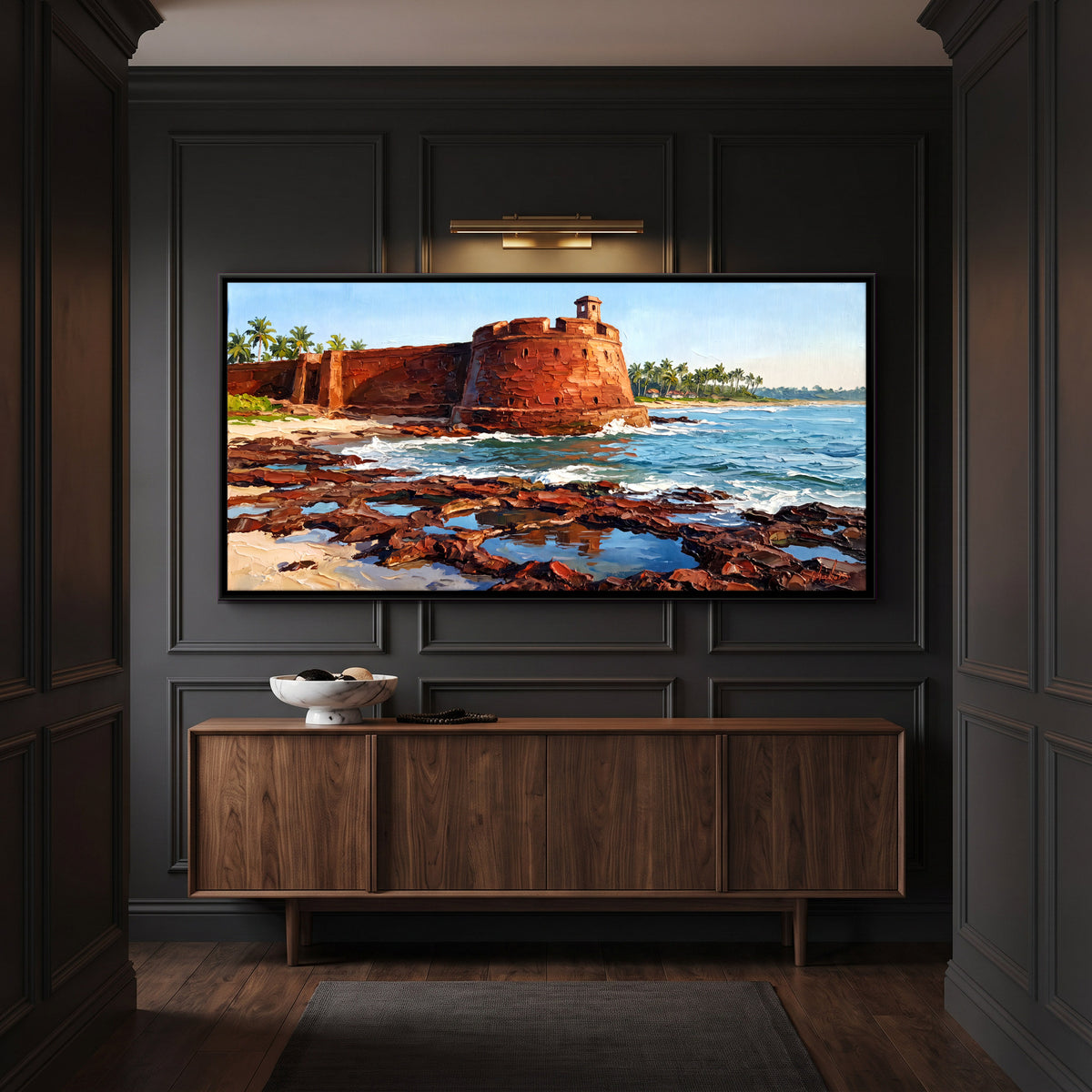 Bekal Fort by the Sea - canvas art shown in a styled room