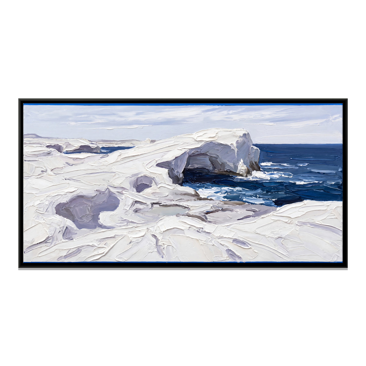 White Rocks Above a Blue Sea - framed canvas print, front view