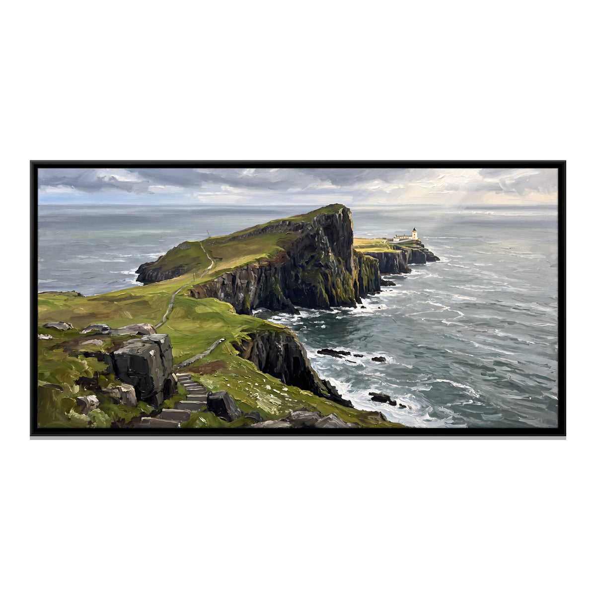 Neist Point Lighthouse - framed canvas print, front view