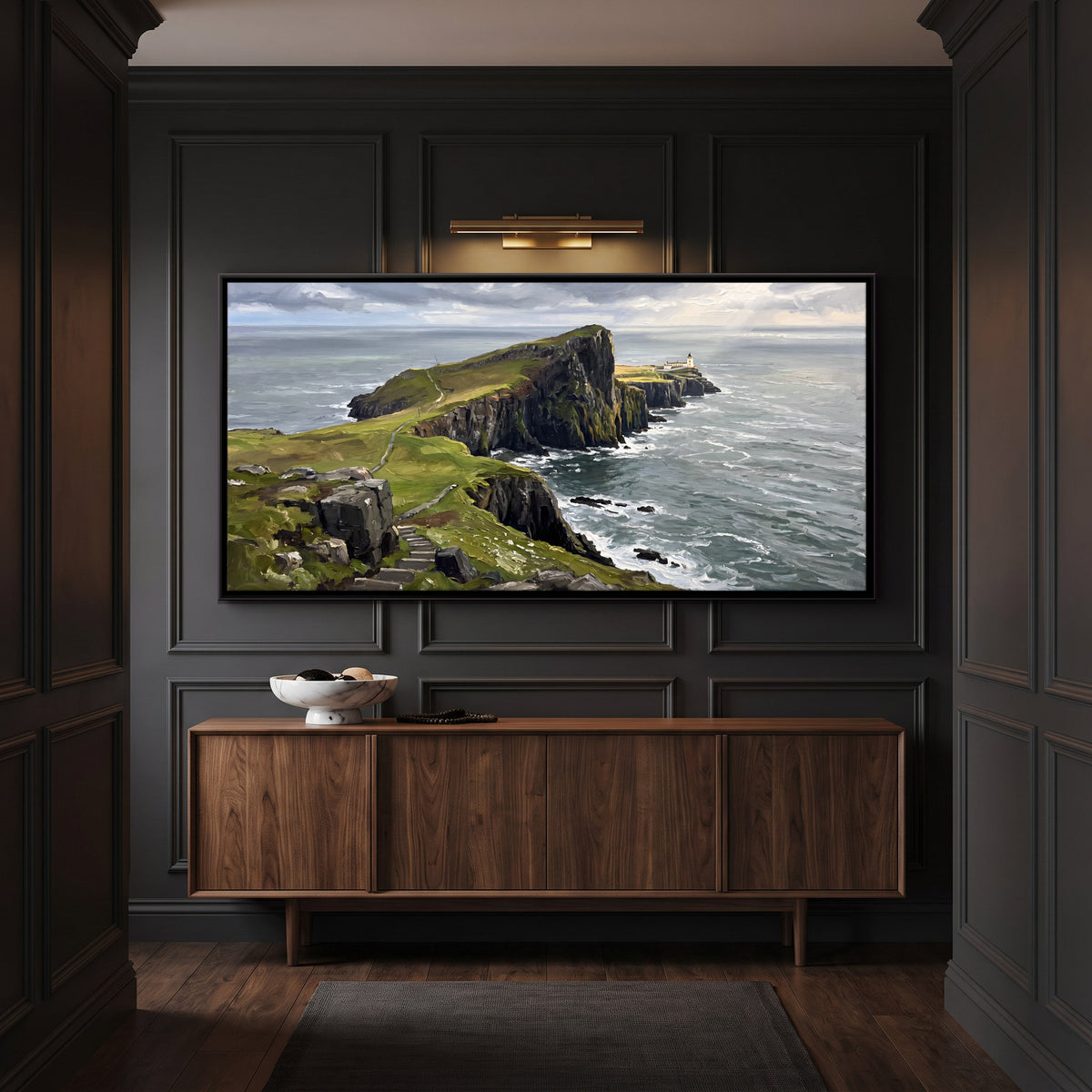 Neist Point Lighthouse - canvas art shown in a second room setting