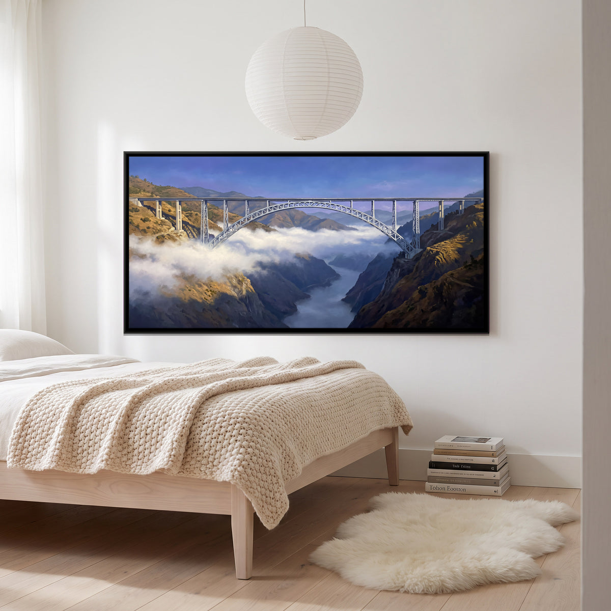 Chenab Bridge Above the Clouds - canvas art shown in a second room setting
