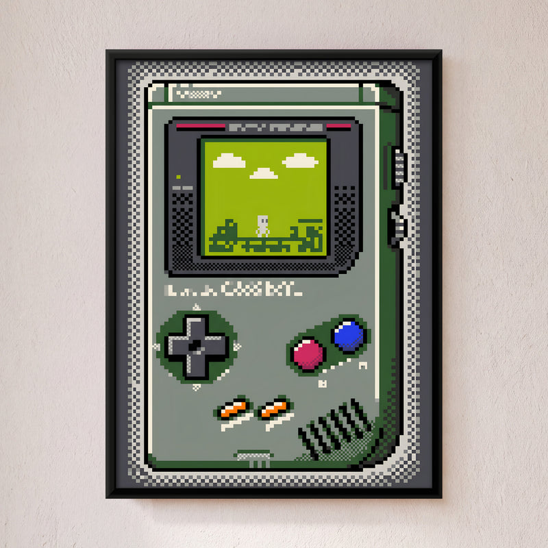 Retro Handheld Game Console - framed canvas art hung on a wall