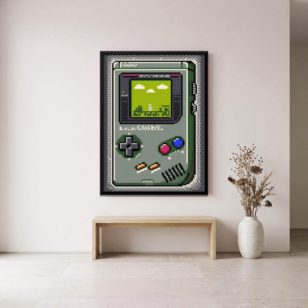 Retro Handheld Game Console - canvas art shown in a second room setting
