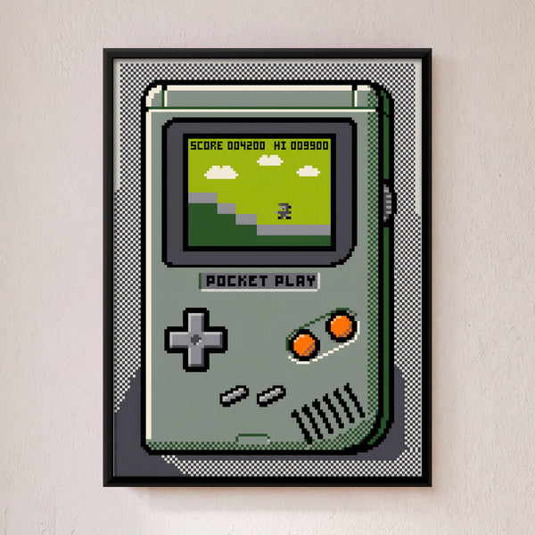 Pixel Art Retro Handheld Game Console in Olive