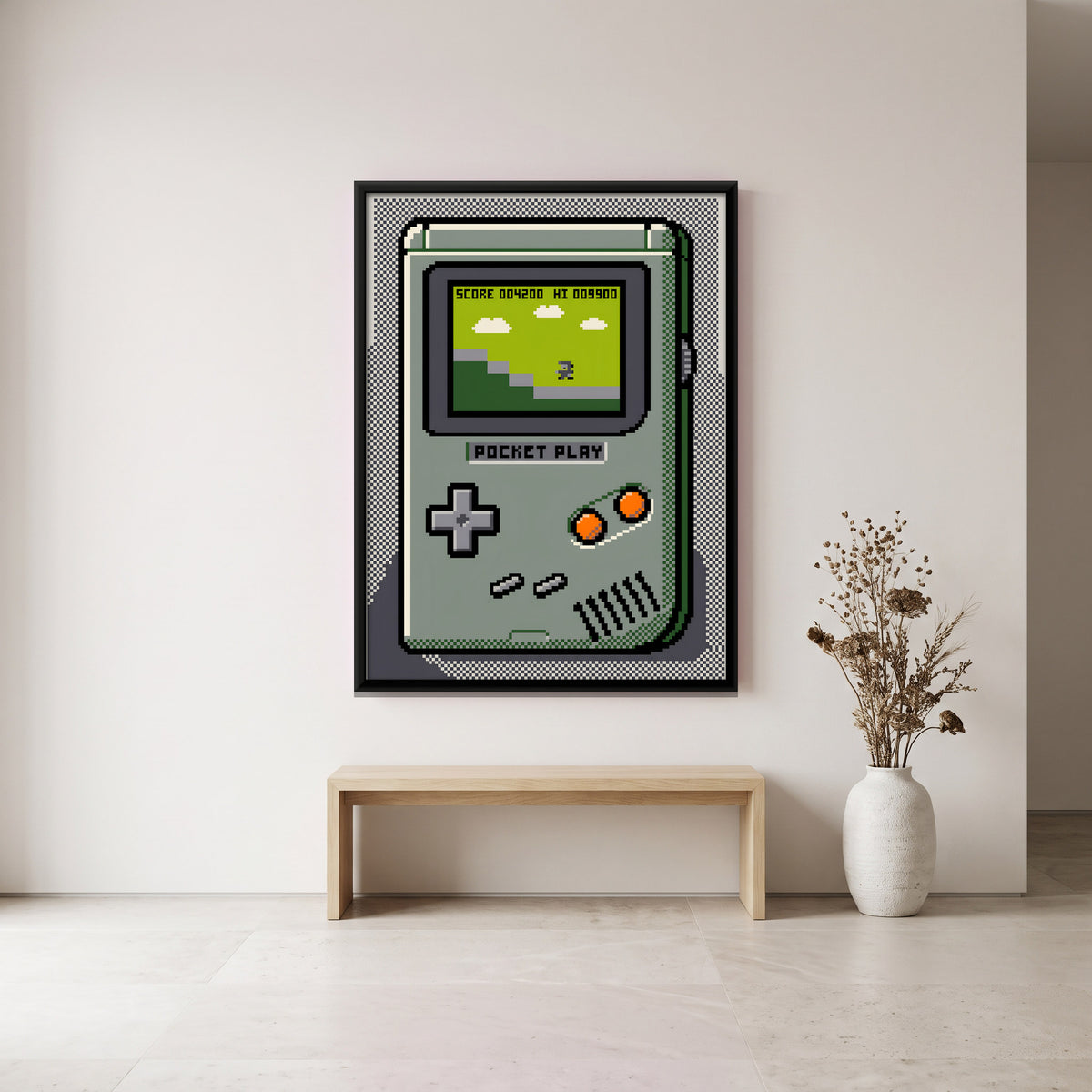Retro Handheld Game Console - canvas art shown in a second room setting