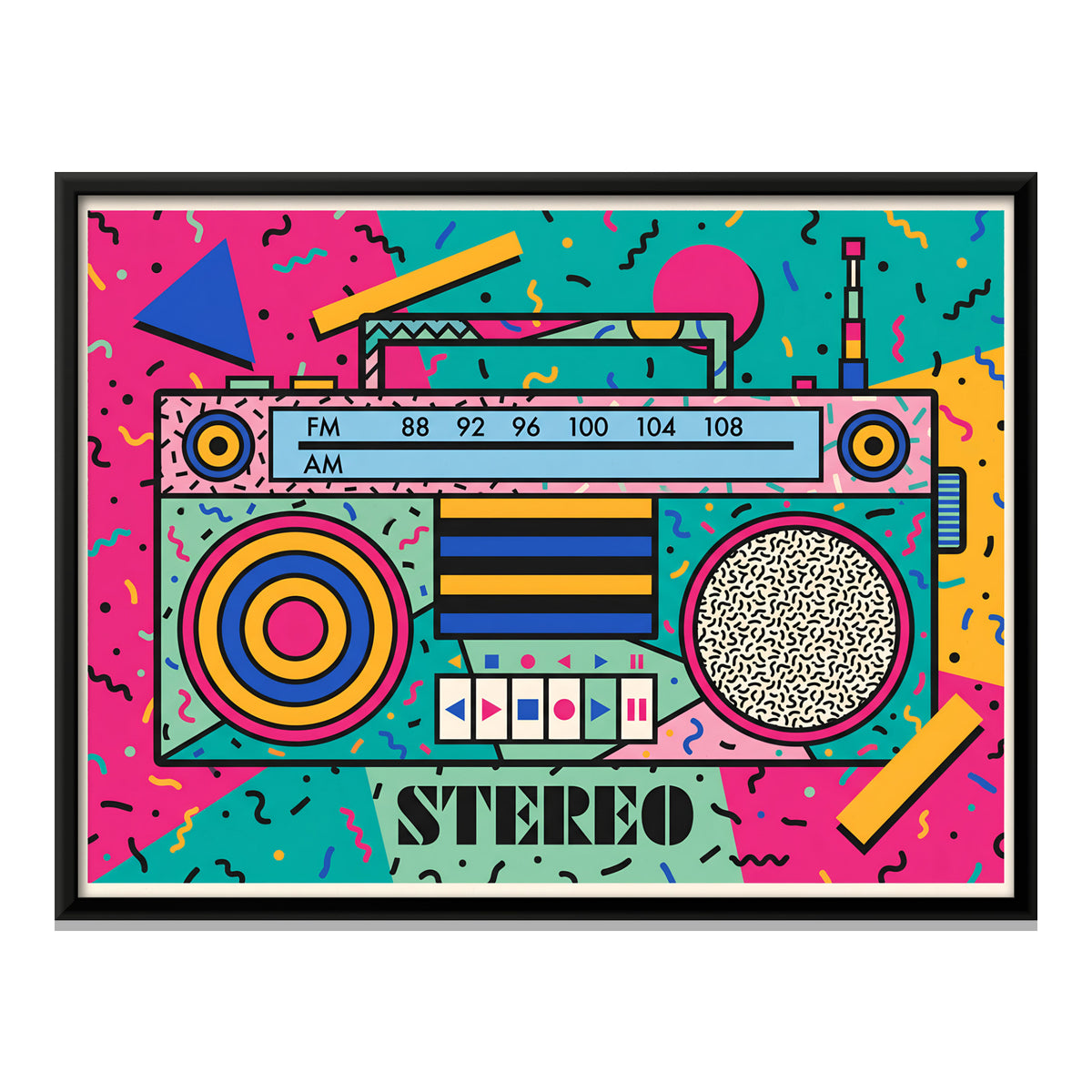 Boombox Stereo - framed canvas print, front view