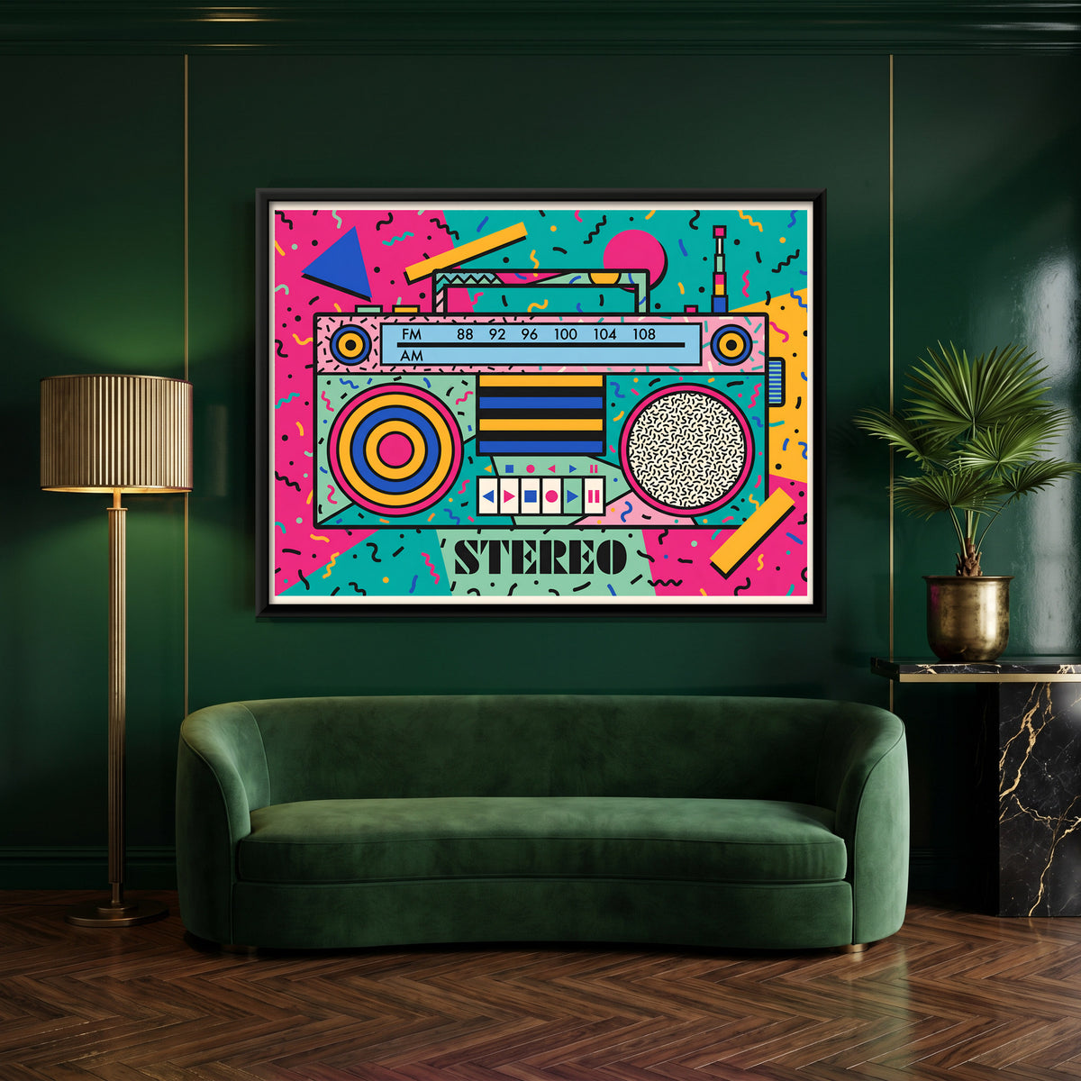 Boombox Stereo - canvas art shown in a second room setting