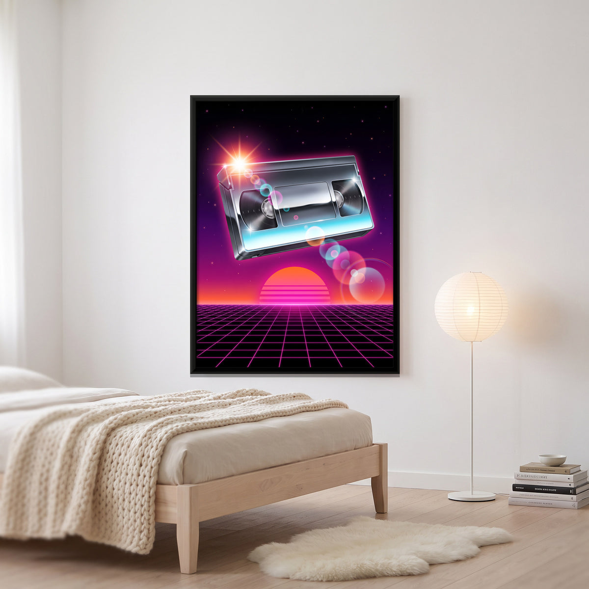 Chrome VHS Cassette - canvas art shown in a styled room