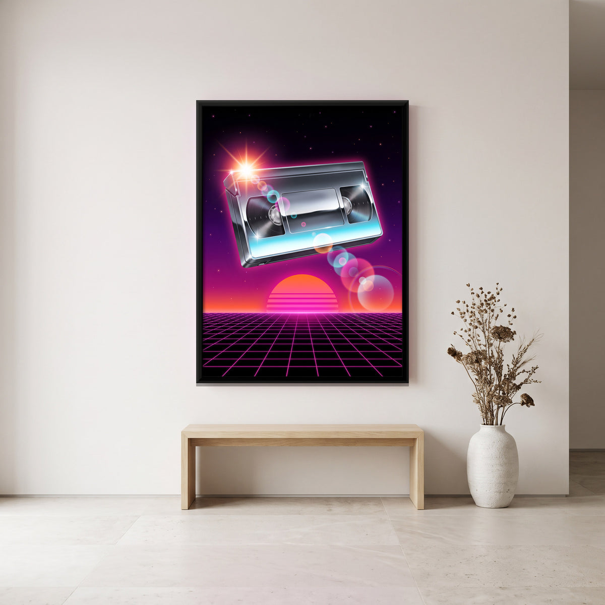 Chrome VHS Cassette - canvas art shown in a second room setting