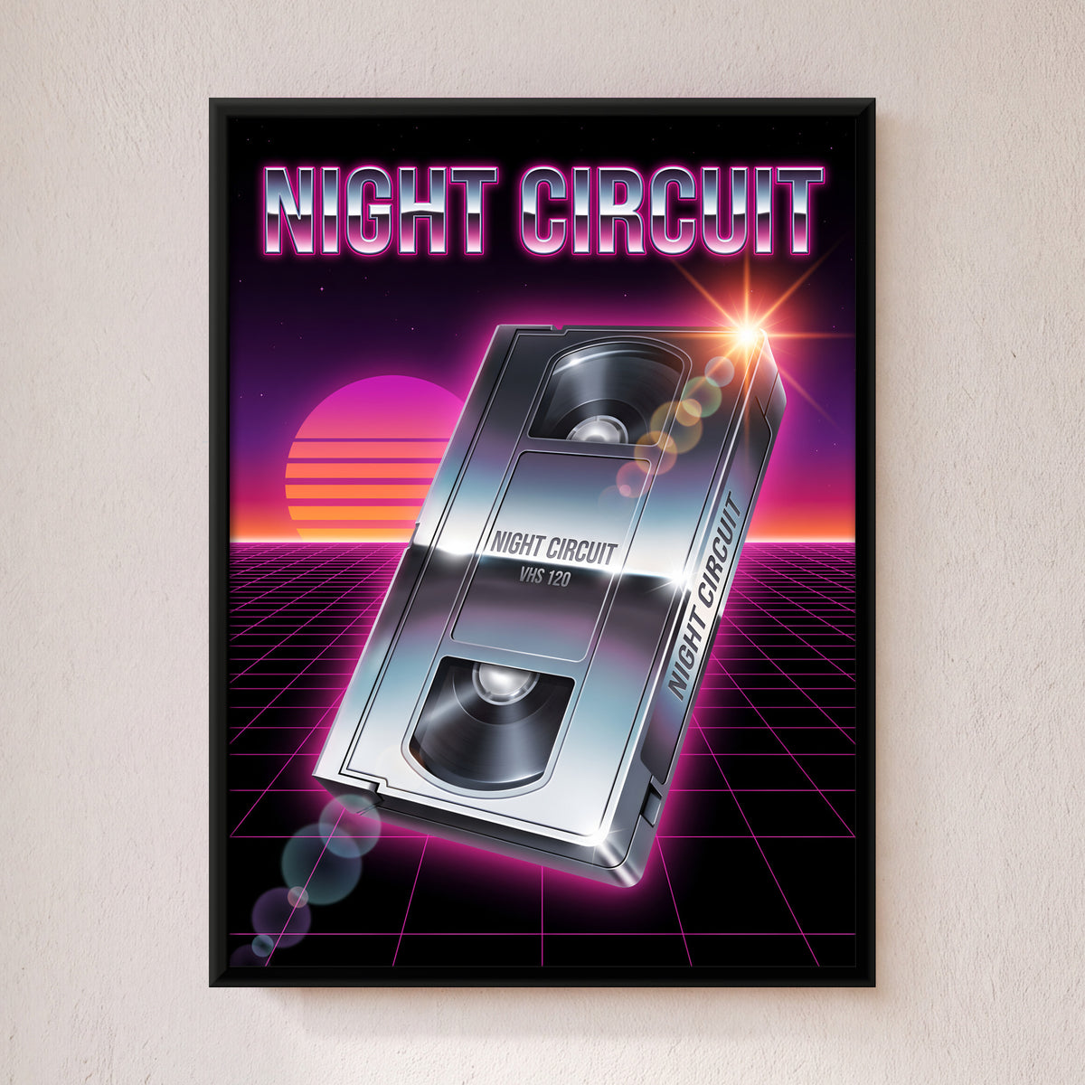 Chrome VHS Cassette - framed canvas art hung on a wall