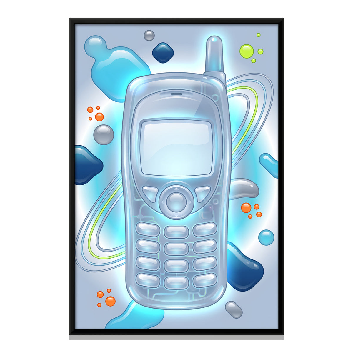 Y2K Mobile Phone - framed canvas print, front view