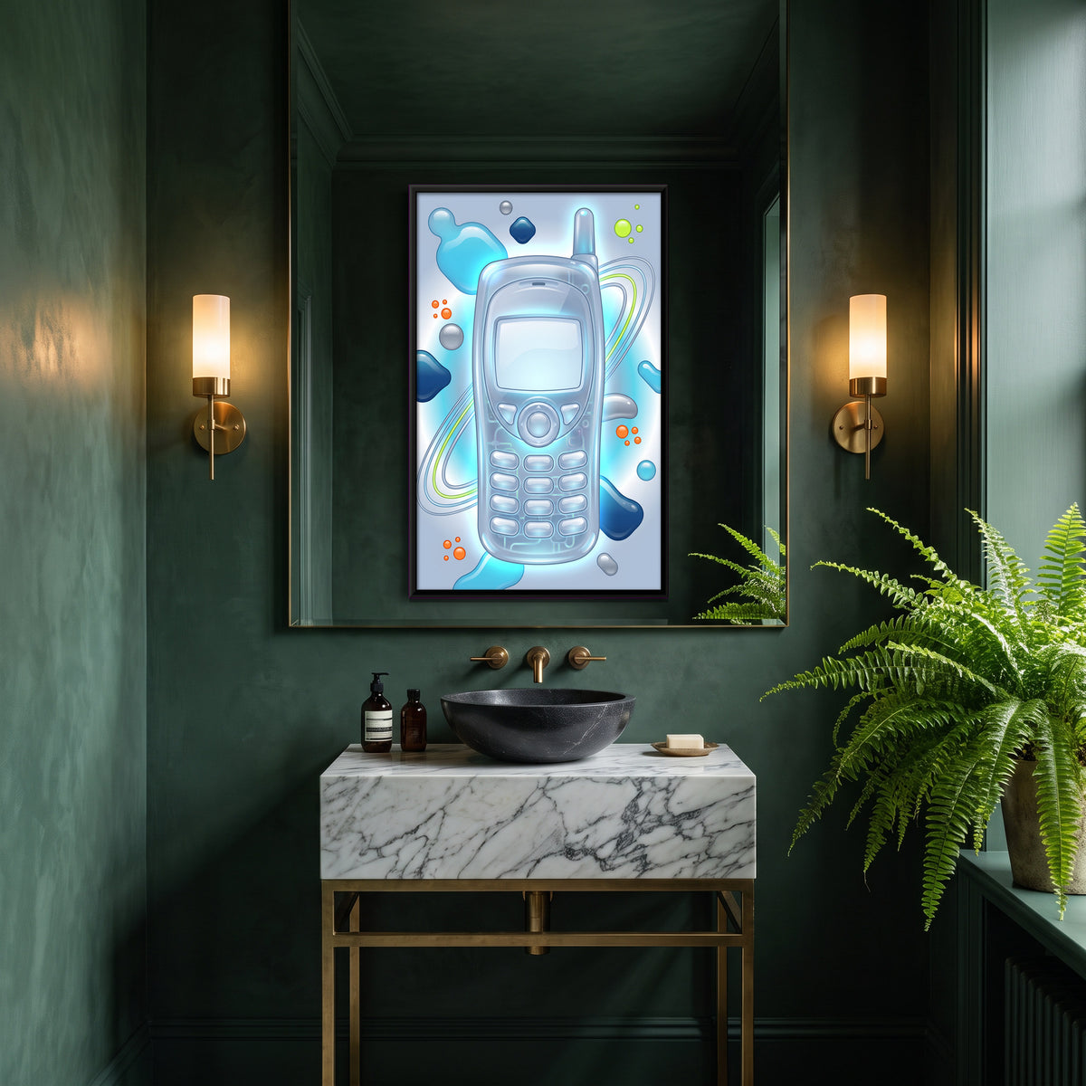 Y2K Mobile Phone - canvas art shown in a styled room