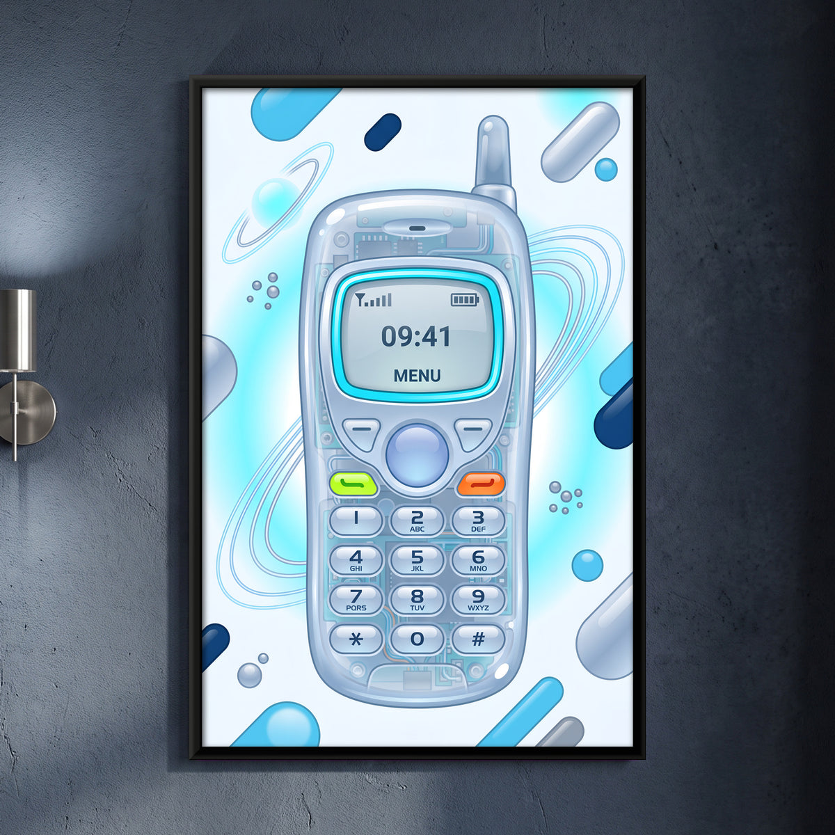 Y2K Mobile Phone - framed canvas art hung on a wall