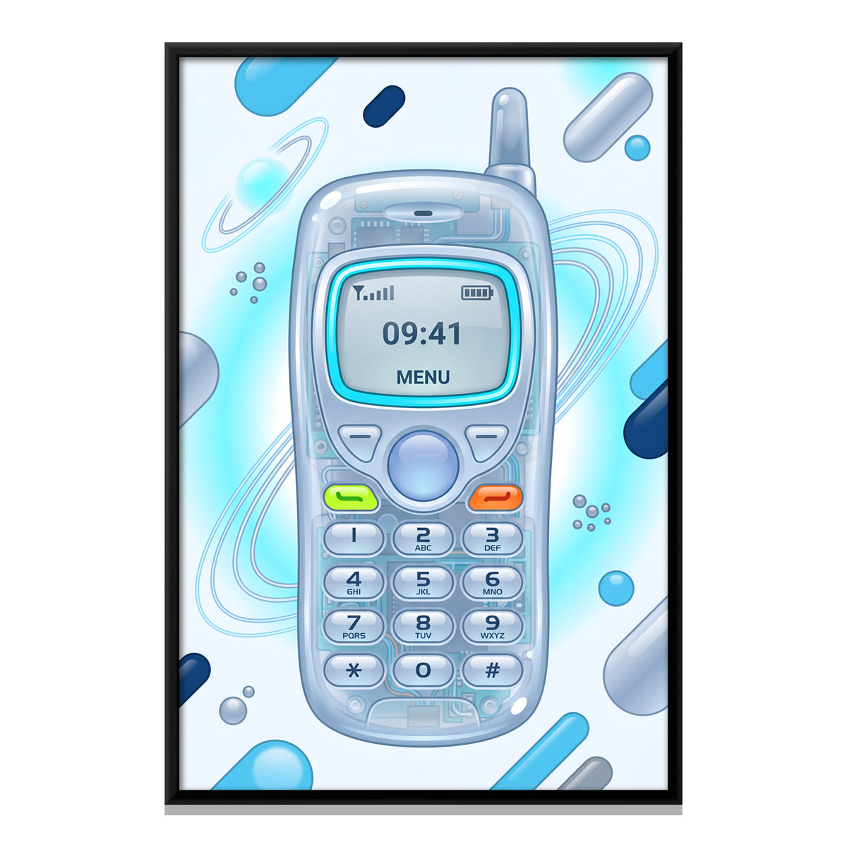 Y2K Mobile Phone - framed canvas print, front view