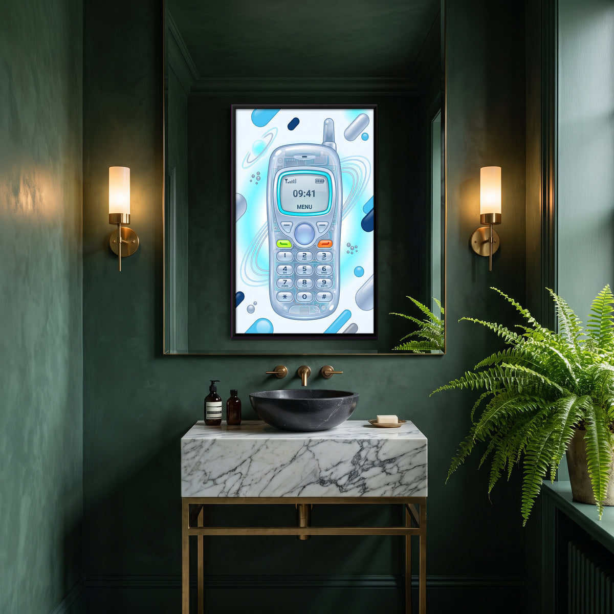 Y2K Mobile Phone - canvas art shown in a styled room