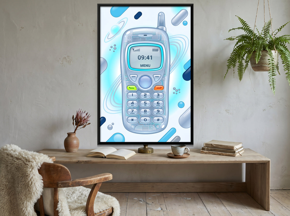 Y2K Mobile Phone - canvas art shown in a second room setting
