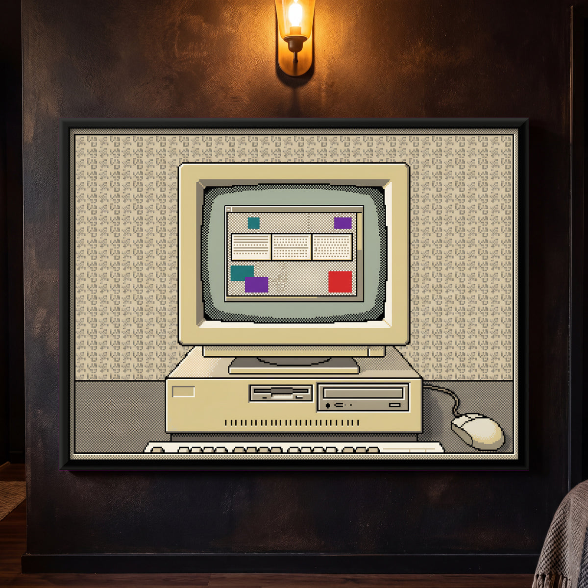 Vintage Desktop Computer - framed canvas art hung on a wall