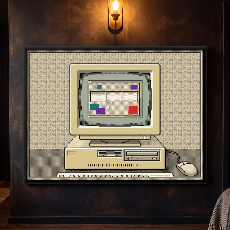Vintage Desktop Computer - framed canvas art hung on a wall