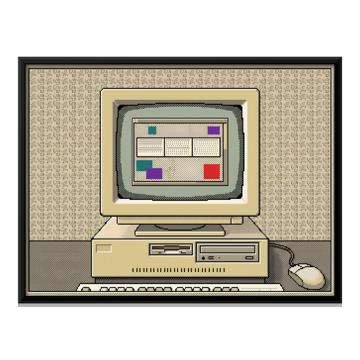 Vintage Desktop Computer - framed canvas print, front view