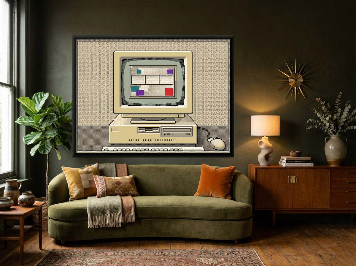 Vintage Desktop Computer - canvas art shown in a styled room