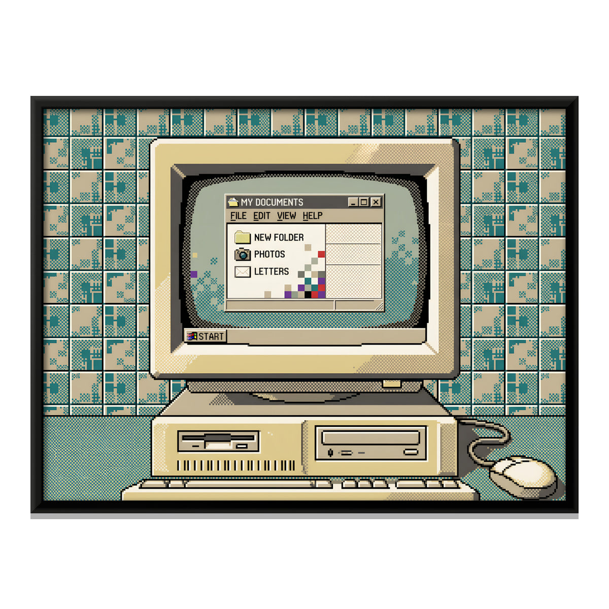 Vintage Desktop Computer - framed canvas print, front view