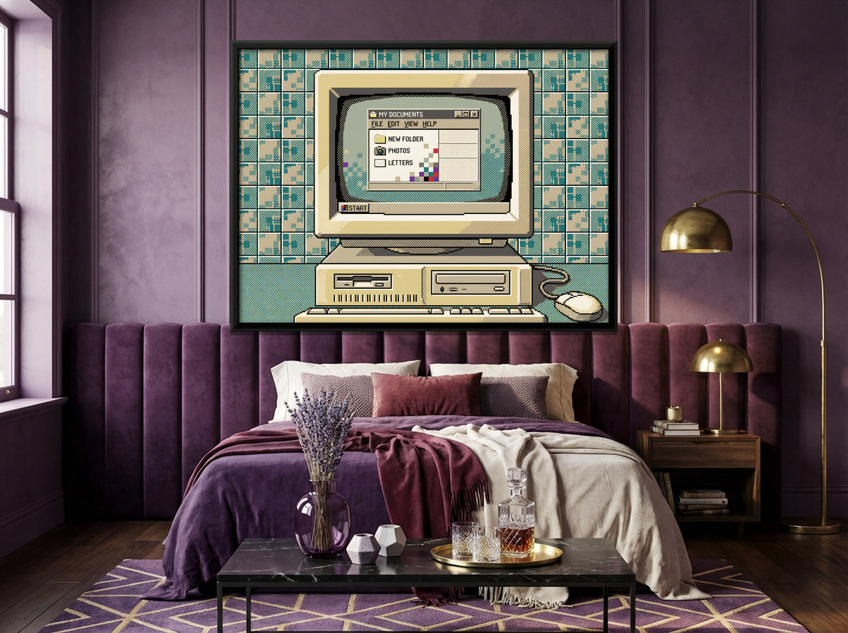 Vintage Desktop Computer - canvas art shown in a styled room