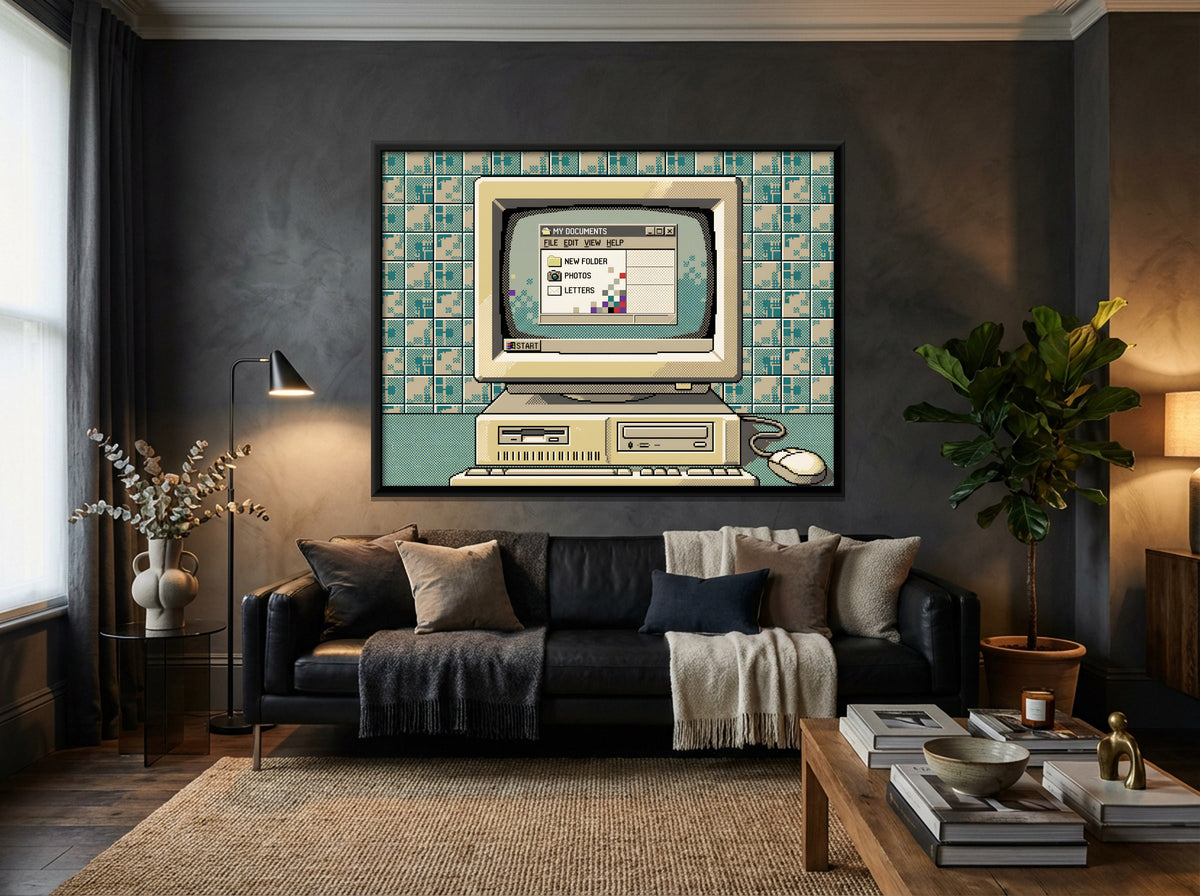 Vintage Desktop Computer - canvas art shown in a second room setting