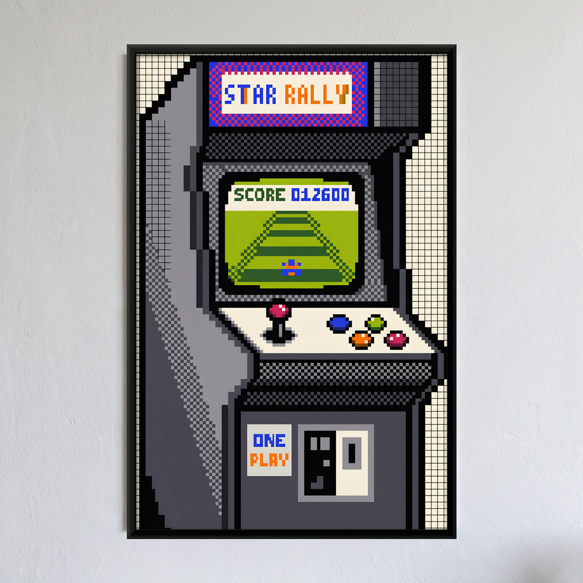 Retro Arcade Cabinet - framed canvas art hung on a wall