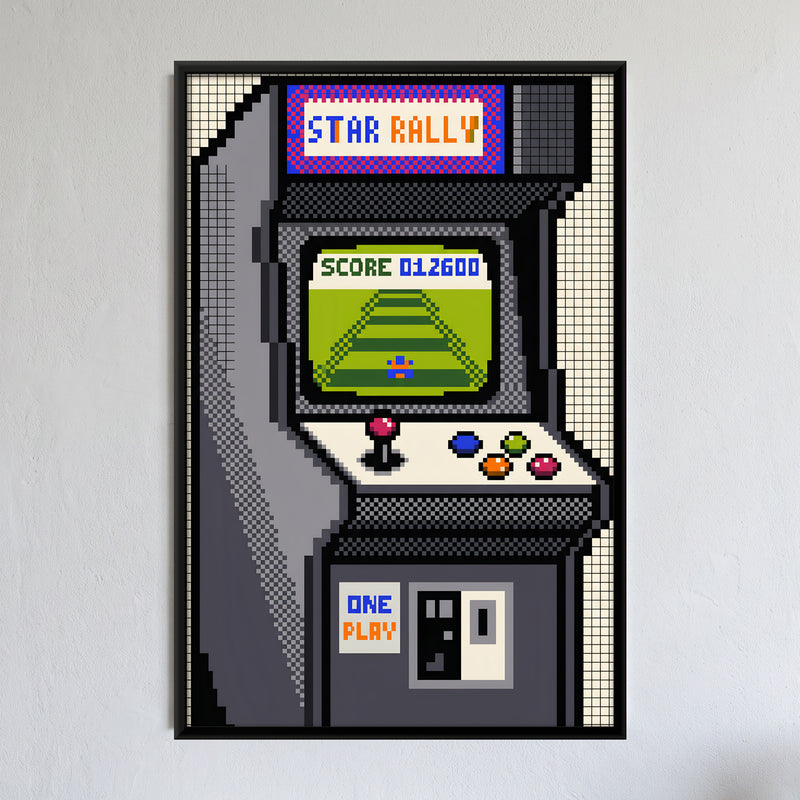 Retro Arcade Cabinet - framed canvas art hung on a wall