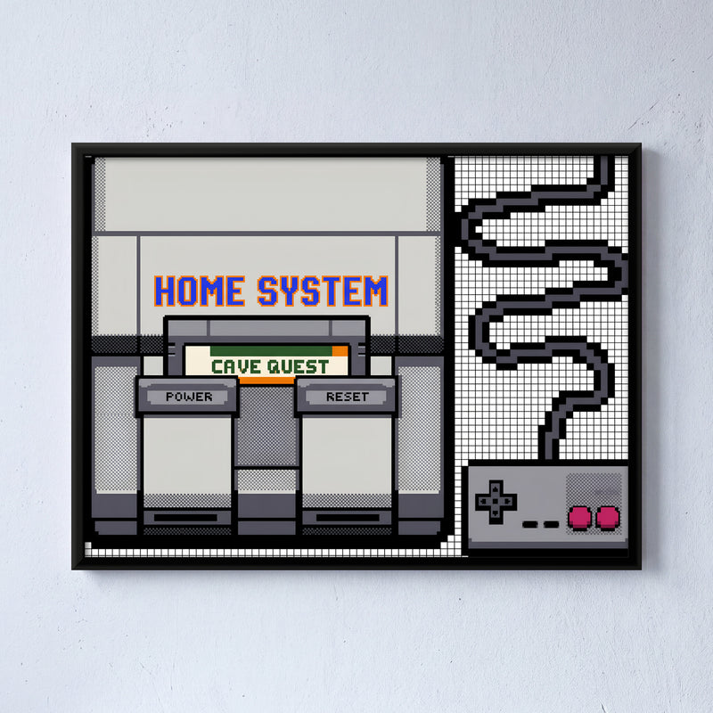 Retro Game Console - framed canvas art hung on a wall