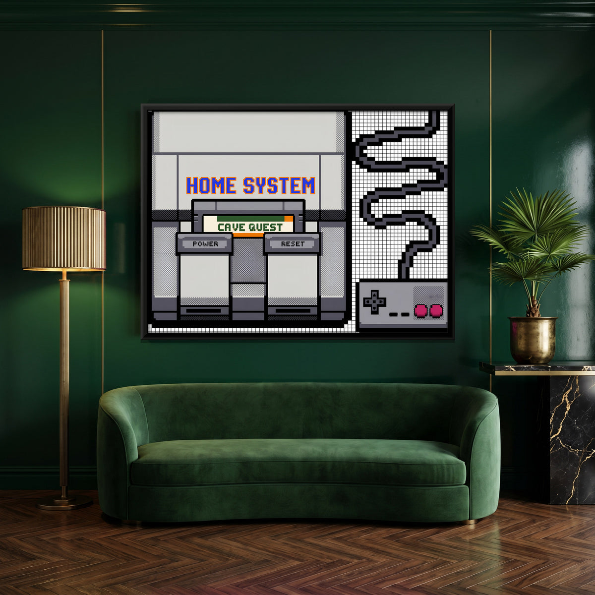 Retro Game Console - canvas art shown in a styled room