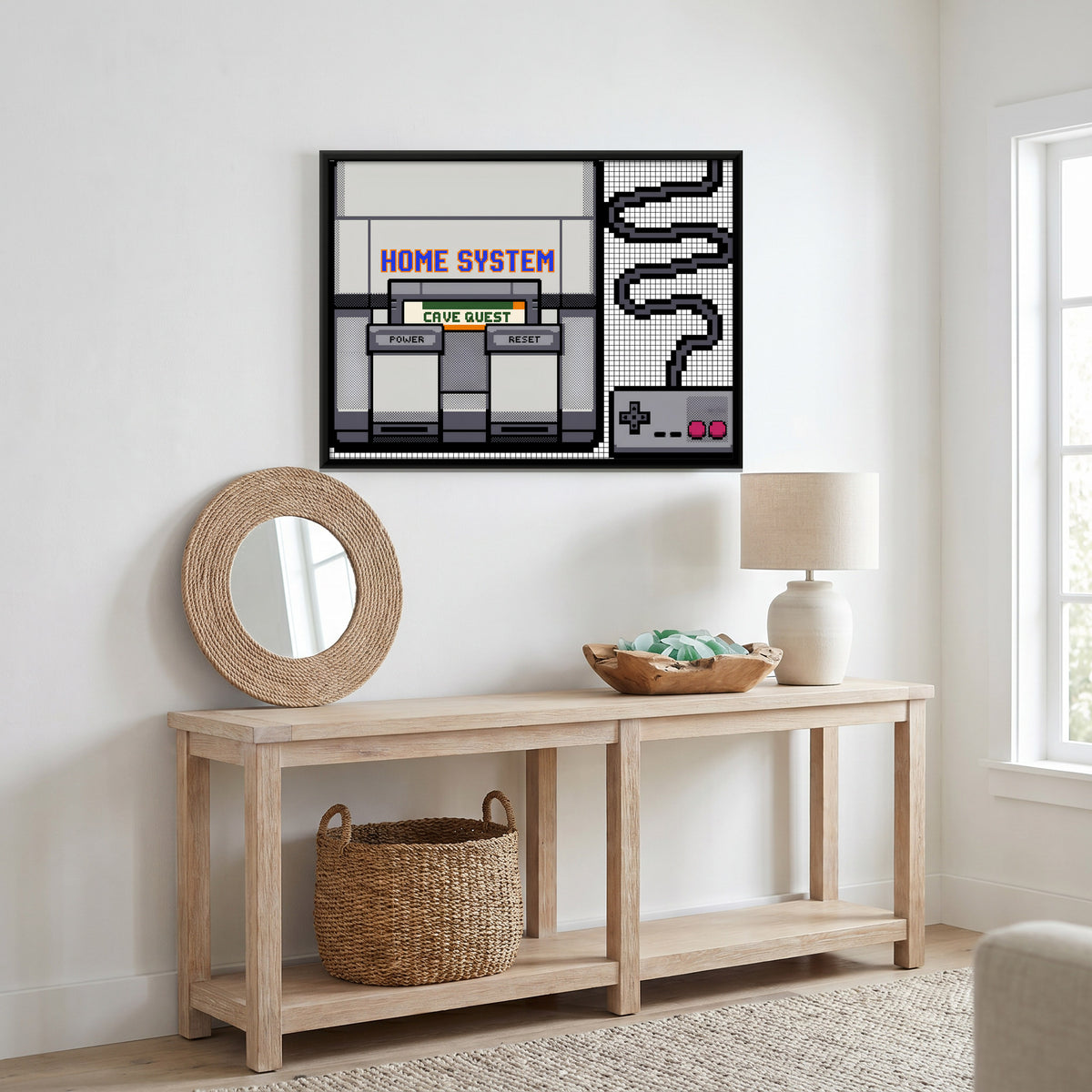 Retro Game Console - canvas art shown in a second room setting