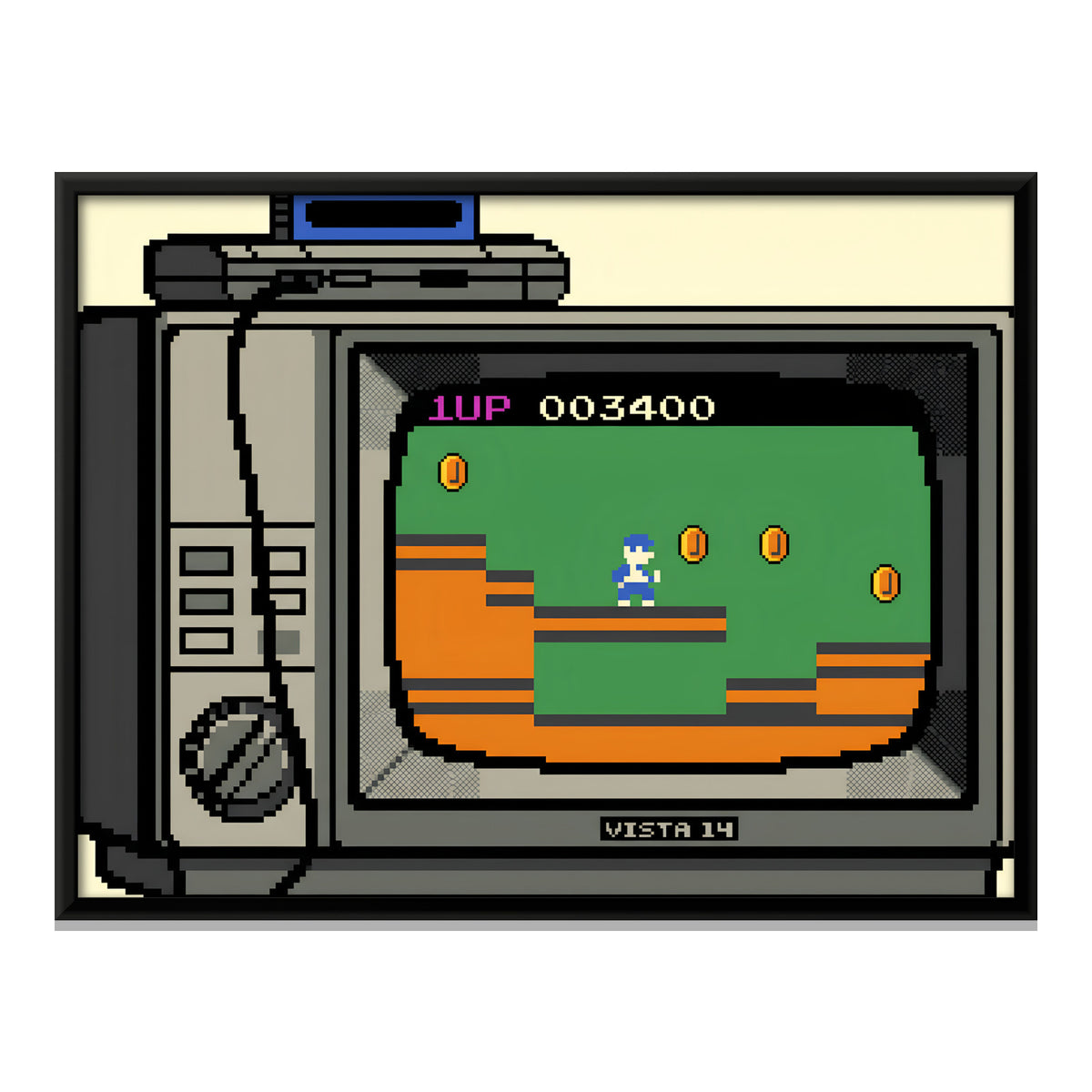 Retro TV with Game Console - framed canvas print, front view